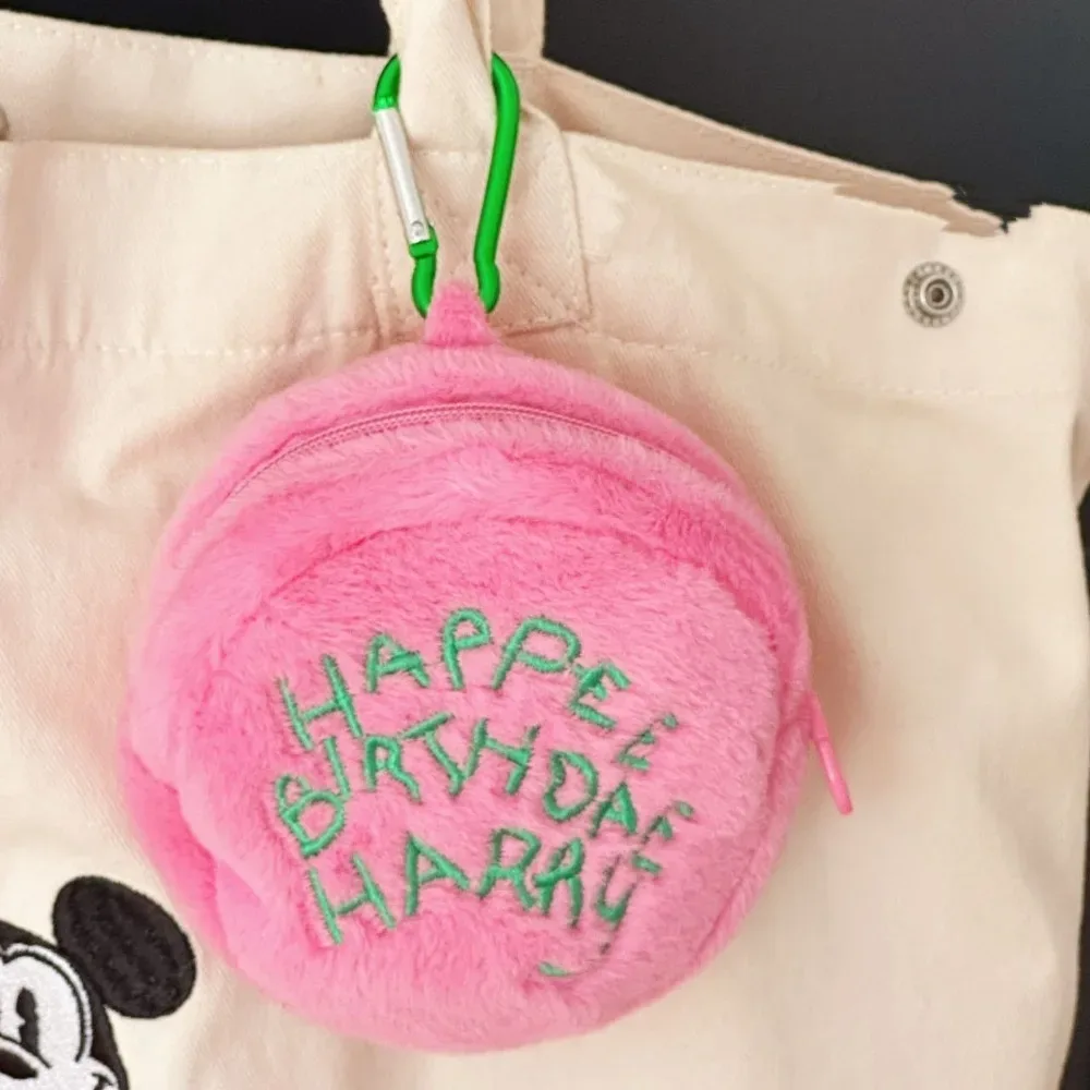 portefeuille portable en peluche rose à pois, mini porte-monnaie, organisateur de câbles d'écouteurs, pochette de rangement en forme de gâteau