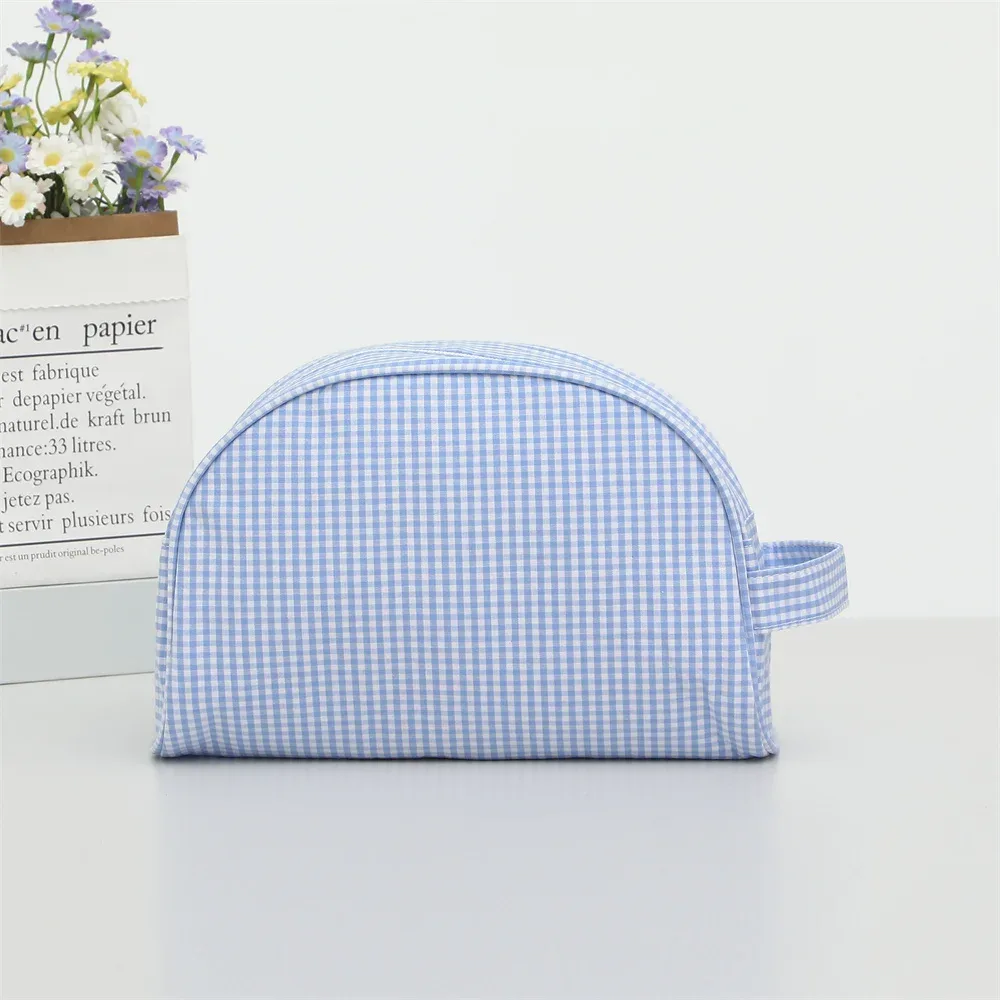 grand sac à main à carreaux pour femme, trousse cosmétique à carreaux, trousse de maquillage, trousse de toilette, poudres, rose, bleu, voyage