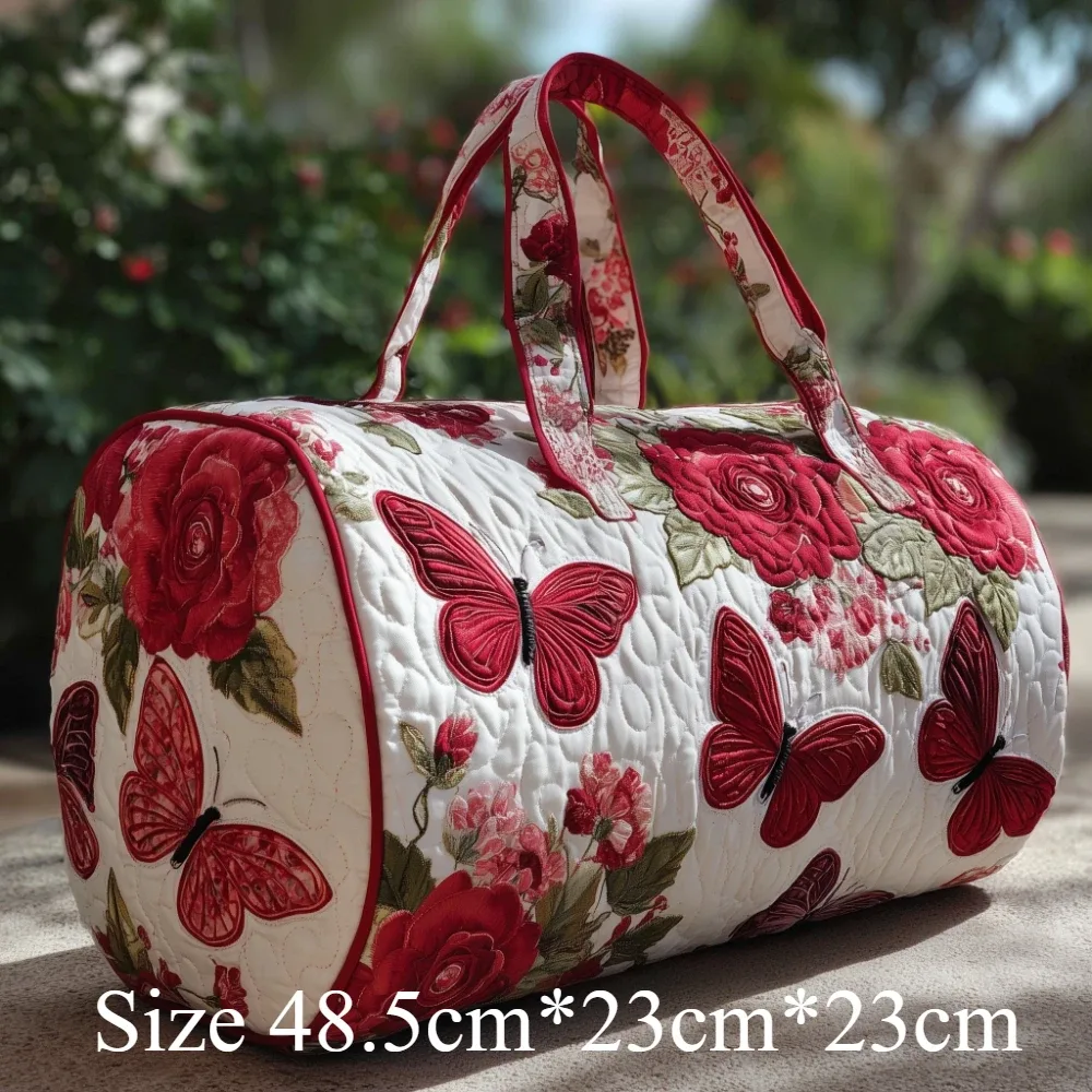 sac de voyage matelassé imprimé papillons et fleurs 3d, grande capacité, sac de voyage pour femme, bagage de week-end, sac de nuit