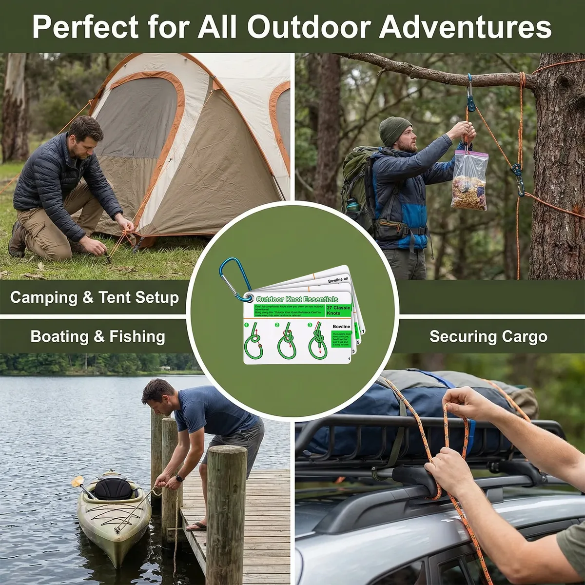 cartes de guide pour la nouage de nœuds en extérieur, en plastique imperméable, équipement de survie d'urgence pour sac à dos, pour scouts, randonneurs, cadeaux de camping