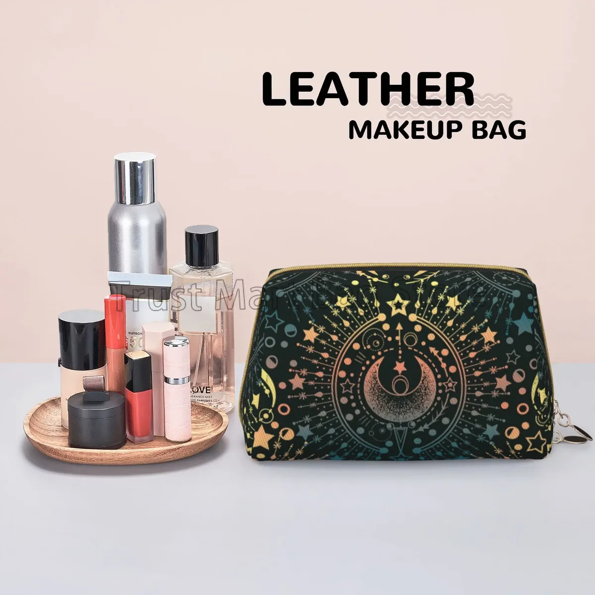 moon & star-trousse de toilette alchemy magical en cuir, sac cosmétique de voyage, noir, crâne, mite, grande capacité, étanche, poudres de maquillage