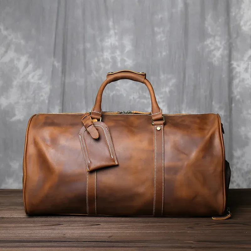 nouveau sac à main rétro pour hommes europe et amérique sac de voyage en cuir de cheval fou couche peau de vache grande capacité sac à bandoulière unique