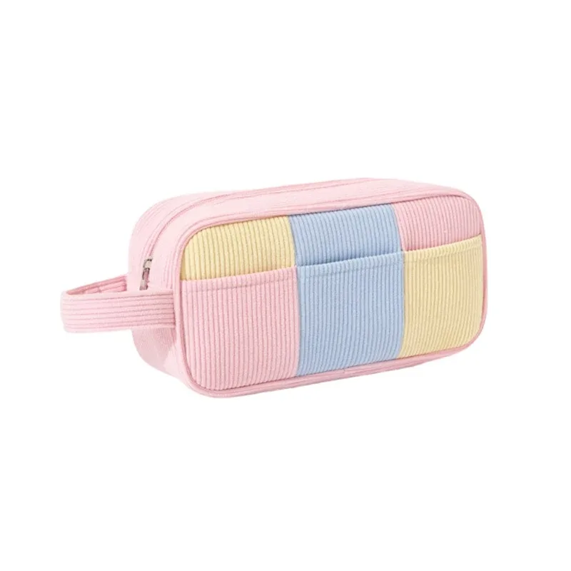 sac à maquillage minimaliste en velours côtelé, grande capacité, sac de rangement pour cosmétiques de voyage, trousse de maquillage pour femmes