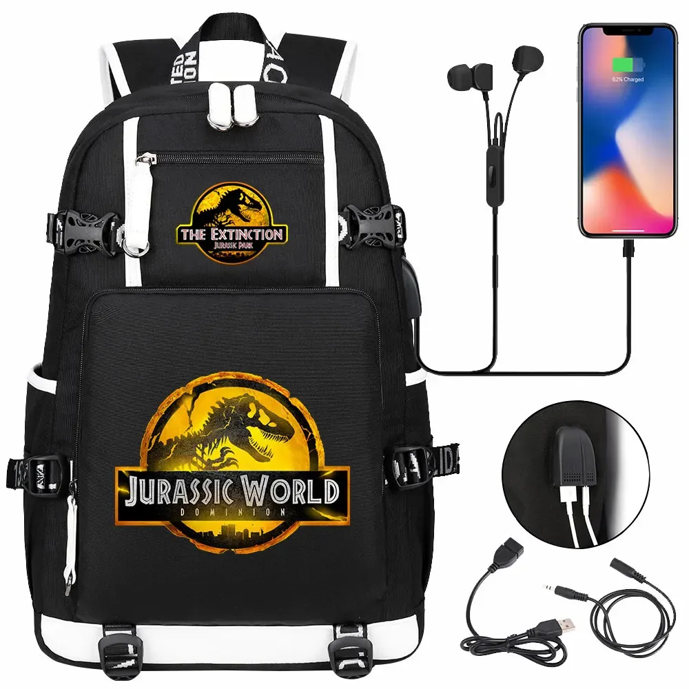 jurassic park world dinosaure sac à dos usb grande capacité étudiant mochila femmes hommes ordinateur portable garçon fille enfants retour à l'école livre sacs