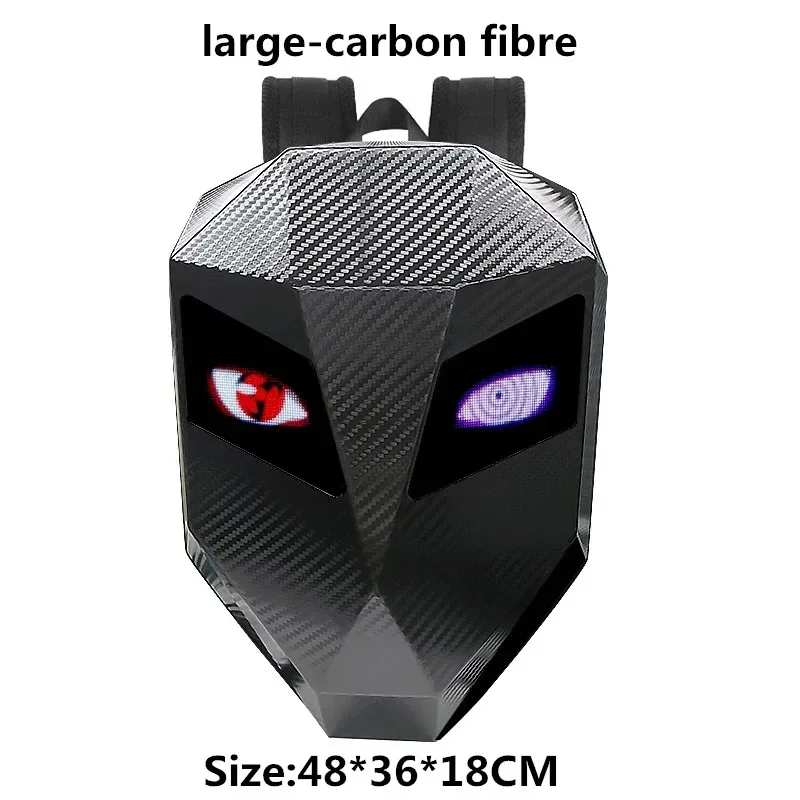 sac à dos de motard led avec yeux lumineux, texture en fibre de carbone, casque, sac à dos de locomotive, sac d'école, sac à dos pour ordinateur portable moto