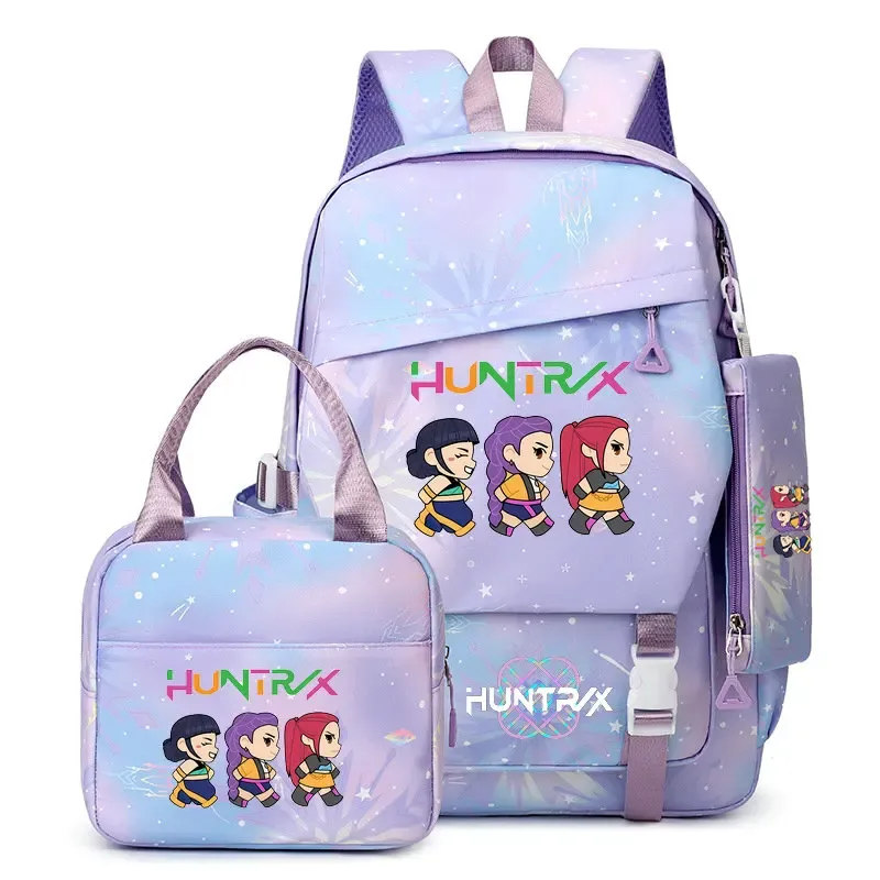lot de 3 sacs à dos k-pop demon hunters pour filles, adolescents, femmes et enfants, pour l'école primaire et secondaire
