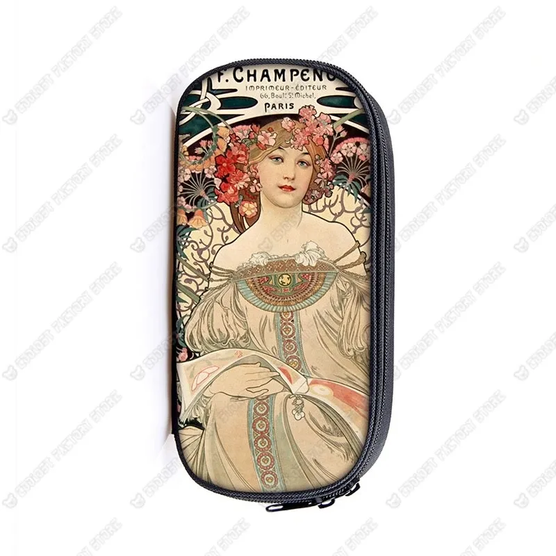 trousse de maquillage imprimée par alphonse mucha, trousse de maquillage pour femme, trousse de maquillage pour adolescent, étuis à crayons, étuis à cosmétiques