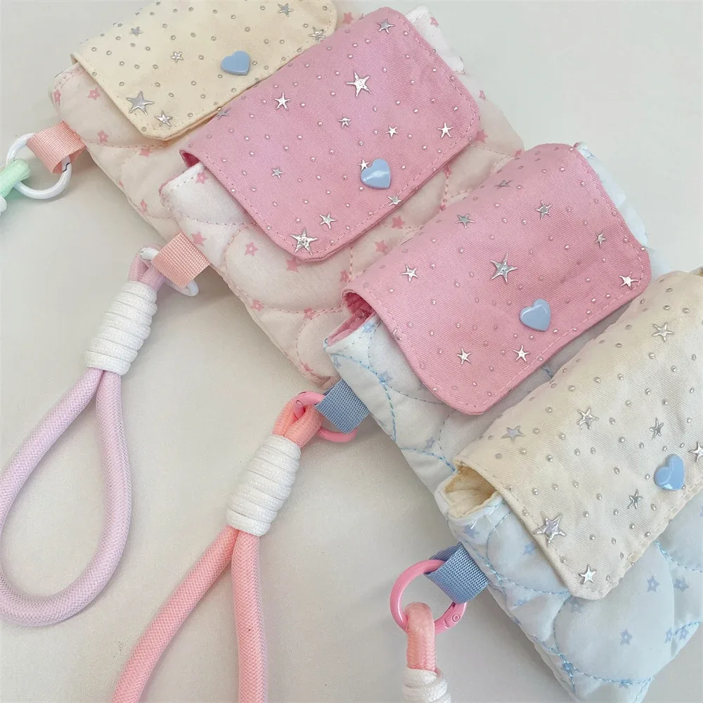 nouveau modèle style ins kawaii, sac de rangement souple et mignon pour cartes, appareil photo ccd et écouteurs, avec design à boutons, idéal pour transporter, cadeaux