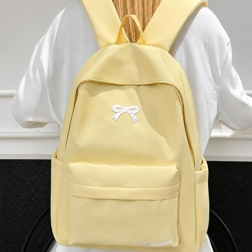 sac à dos décontracté tendance avec nœud brodé, grande capacité, polyvalent, sac d'école, sac à bandoulière simple pour étudiants
