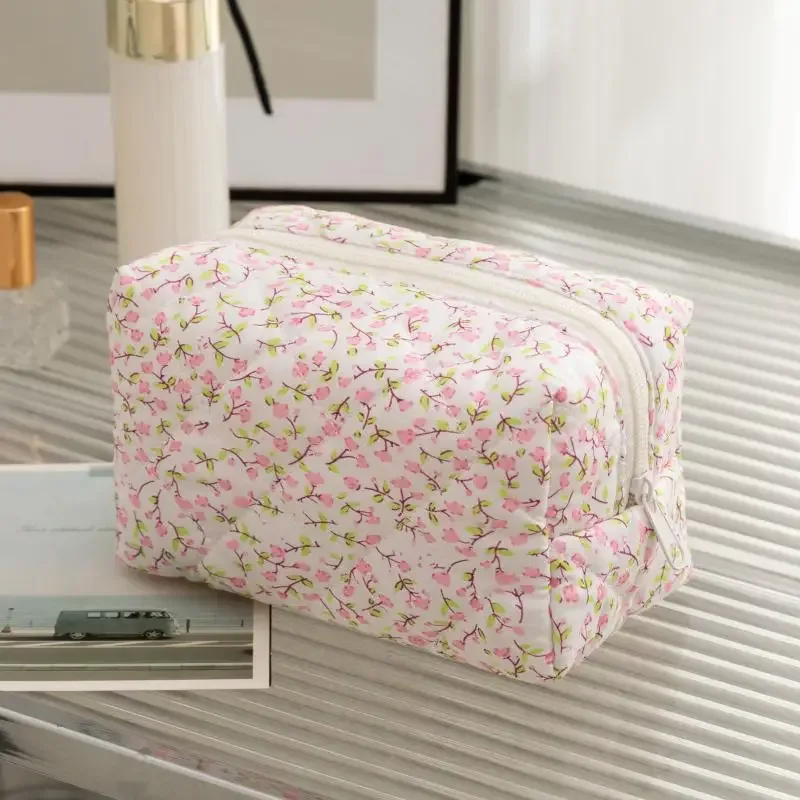 organisateur de rangement, sac de maquillage matelassé bouffant à fleurs, pochette à cosmétiques imprimée de fleurs, grand sac à cosmétiques de voyage, accessoire de maquillage