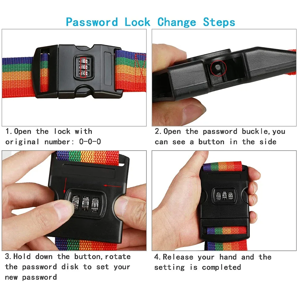 adjustable 420cm luggage strap travel accessories cross belt packing suitcase nylon 3 digits password lock buckle strap belt tag