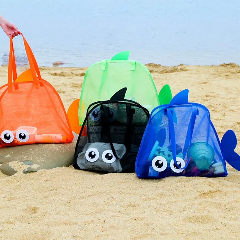 Sac de rangement mignon de grande capacité, pochette portable pliable en maille pour organiser les jouets de plage, idéal pour les voyages et les activités sportives en plein air