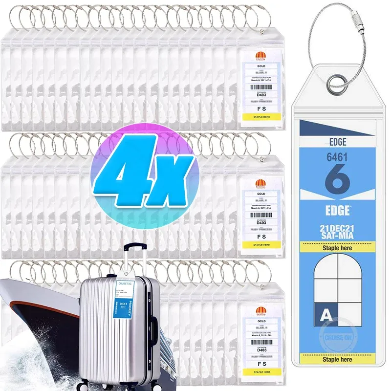 Porte-étiquette de bagage de croisière en plastique PVC épais, joint à fermeture éclair étanche avec boucles en acier inoxydable pour voyage de croisière royal des caraïbes