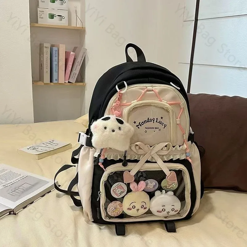 sac à dos ita bag kawaii, sac à bandoulière, ensemble de deux pièces, sac à dos scolaire pour badges et épingles d'anime, sacs à dos transparents pour étudiants