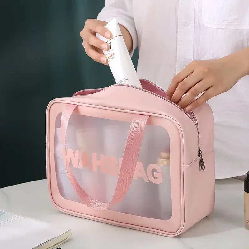 sac à cosmétiques transparent pour femmes, ensemble de 3 pièces, sac de toilette étanche, sac de bain en pvc de grande capacité, sac de rangement portable, essentiels de voyage