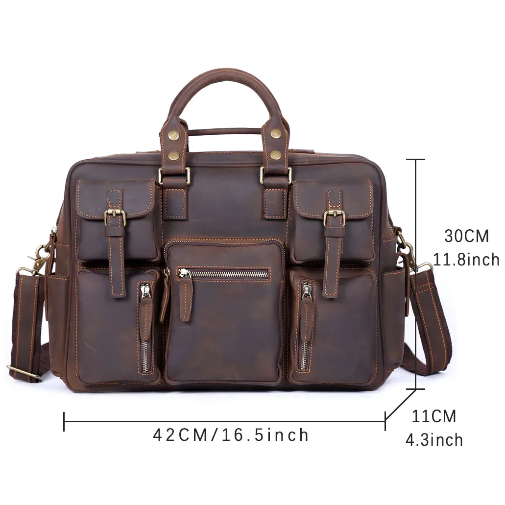 sac à main vintage pour homme en cuir pleine fleur, sac messager pour ordinateur portable 16 pouces, sac de voyage d'affaires en cuir véritable, cuir crazy horse.