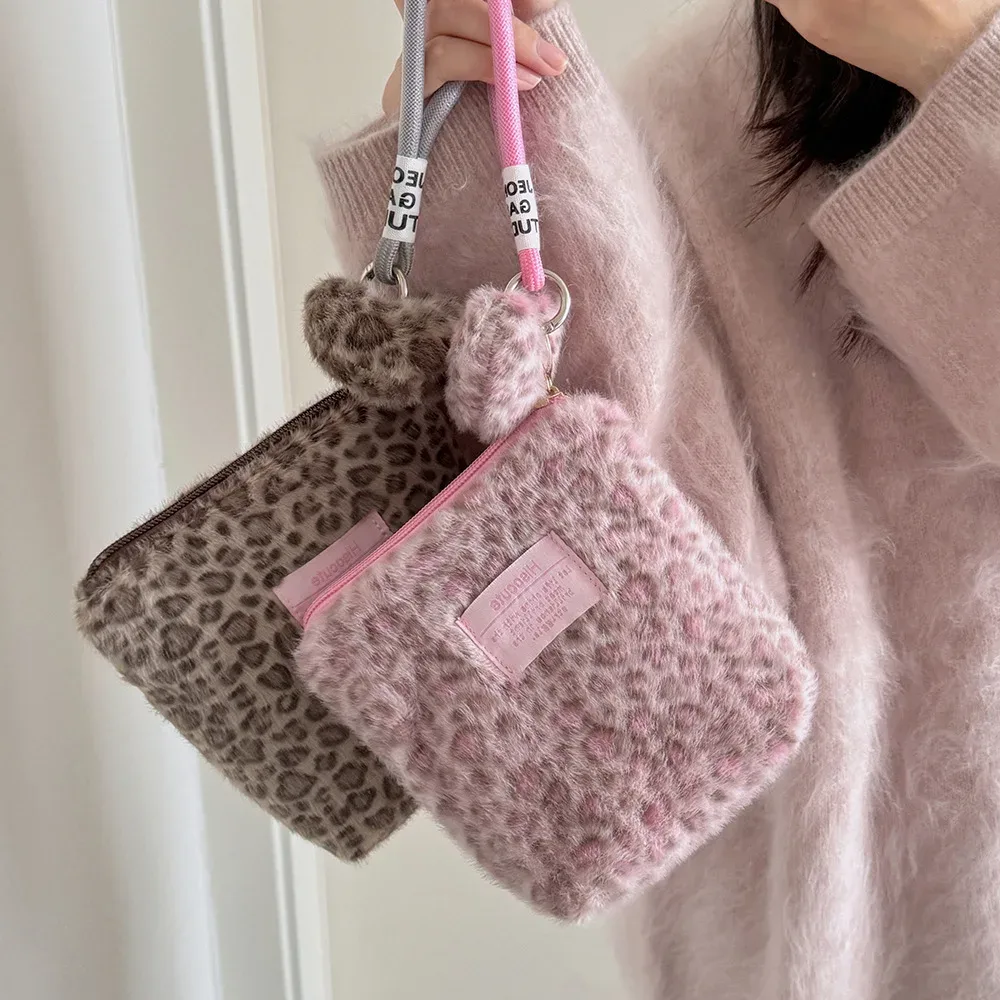 jolie trousse de maquillage à fermeture éclair, porte-monnaie pour rouge à lèvres, imprimé léopard rétro, mini sac cosmétique
