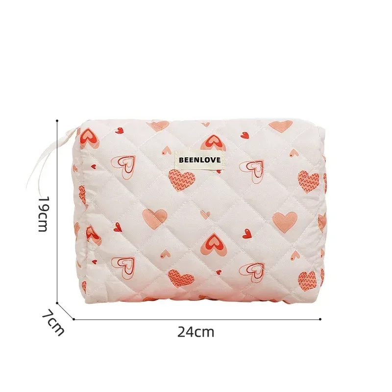 trousse de maquillage en coton matelassé avec impression, grand sac de voyage mignon pour poudres cosmétiques