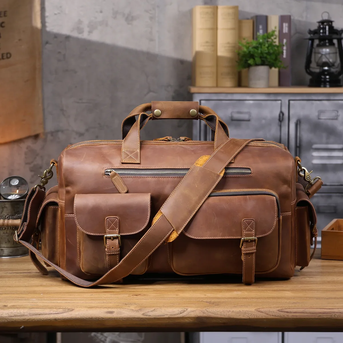 sac de voyage s.worker vintage en cuir pleine fleur, grande capacité, bagage à main, sac de week-end en cuir véritable