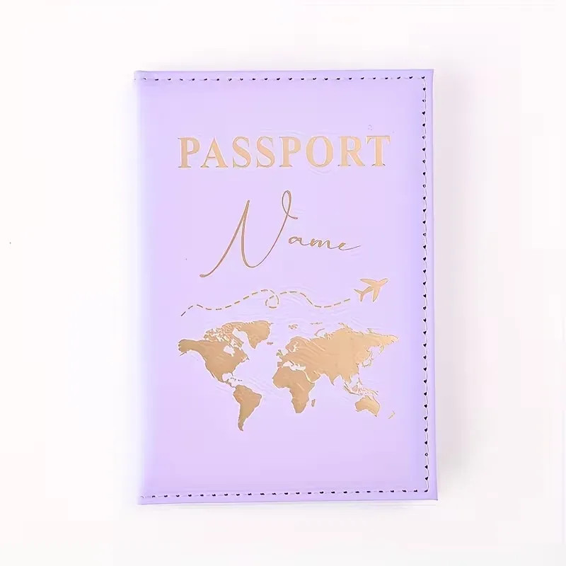 porte-passeport personnalisé avec lettres, étui pour passeport avec carte du monde et texte personnalisé. organisateur de documents portable et mignon multi-usages pour personnalisation diy