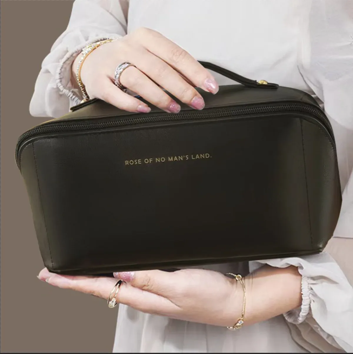 trousse de maquillage de voyage grande capacité, organiseur de cosmétiques extensible avec compartiments zippés pour articles de toilette et accessoires, rose