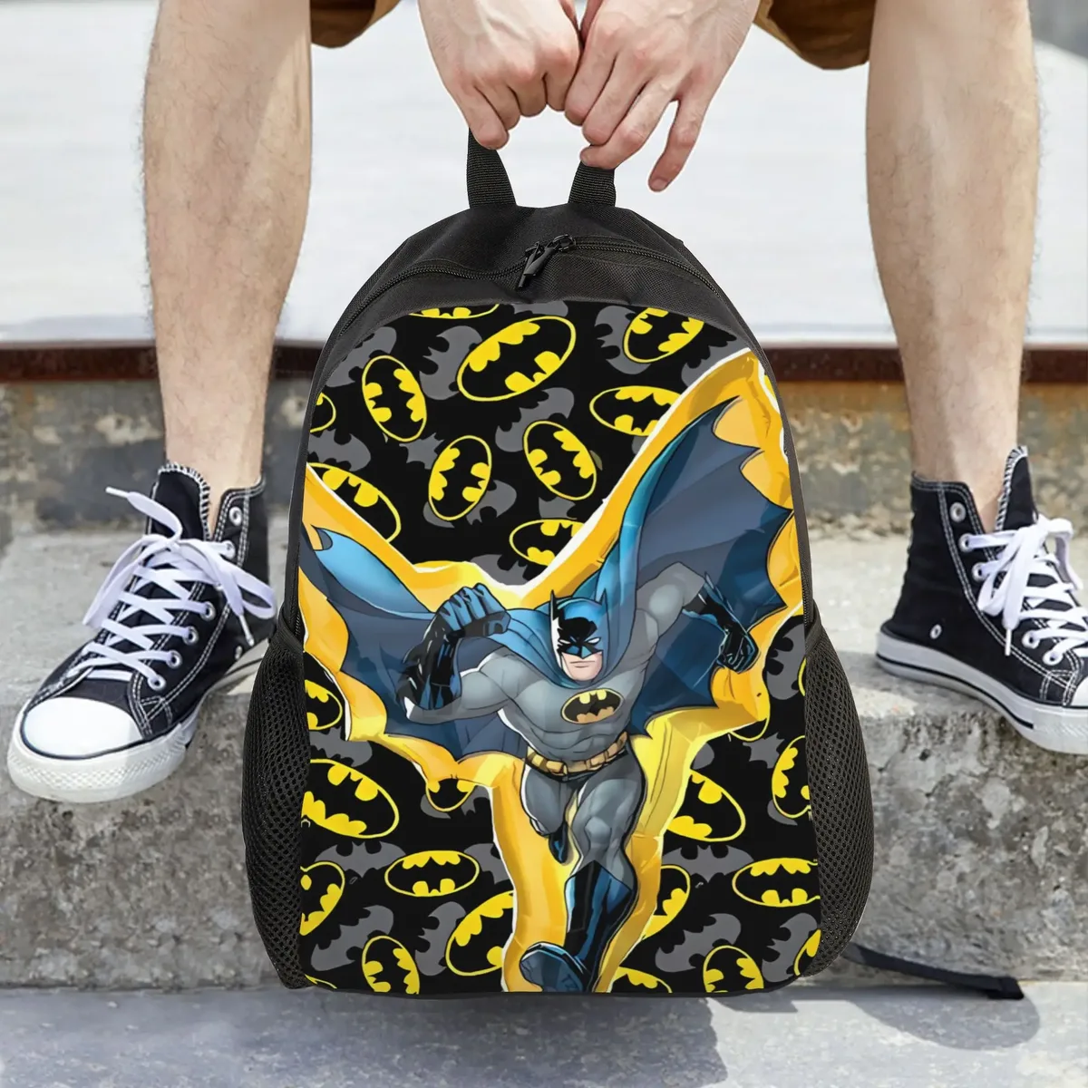 sac à dos de dessin animé b-batmans pour jeunes, sacs à dos à motif imprimé en 3d, style polyester, sacs d'école secondaire, sac à dos de randonnée personnalisé