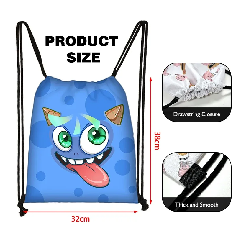 sac à dos avec imprimé visage de monstre amusant pour femmes et hommes, sac à cordon kawaii, sac à dos de sport en plein air, sacs de rangement pour adolescents, sac à livres de voyage
