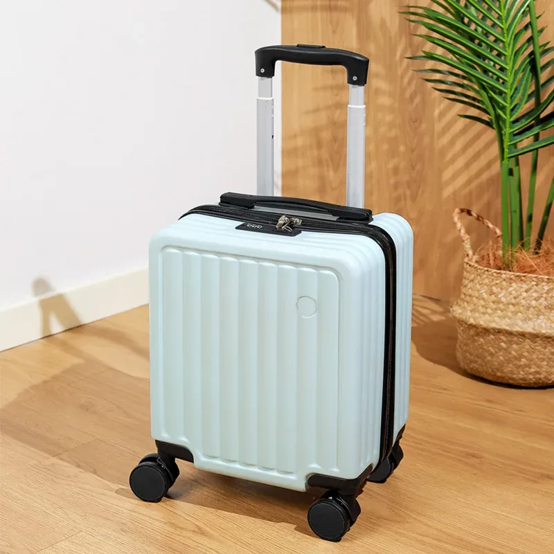 petite valise de 14 pouces avec serrure à combinaison, valise de transport de roue universelle ton clair, boîtier de chariot de voyage