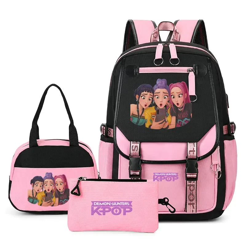 sacs à dos imprimés kpop demon hunters pour adolescentes, sacs à bandoulière, trousse à crayons, ensemble de sacs d'école pour étudiants, mochila de voyage