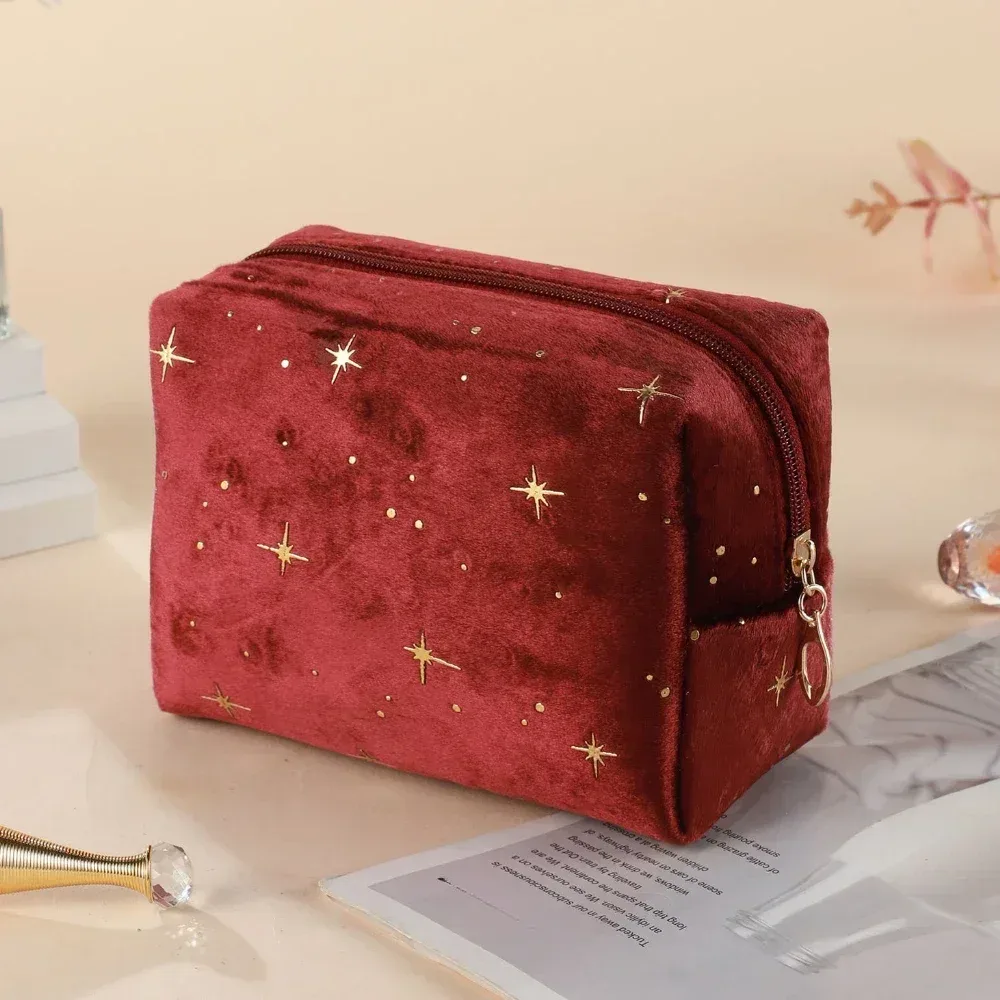 trousse de toilette portable en velours doux pour femme, sac de rangement cosmétique, brosse de maquillage, rouge à lèvres, évaluateurs, voyage, nouveau