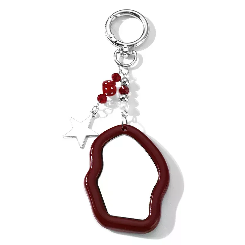 porte-clés simple et délicat avec breloque cœur rouge, nœud et miroir, style y2k, pour téléphone portable, voiture, écouteurs, sac à dos, bijou, cadeau