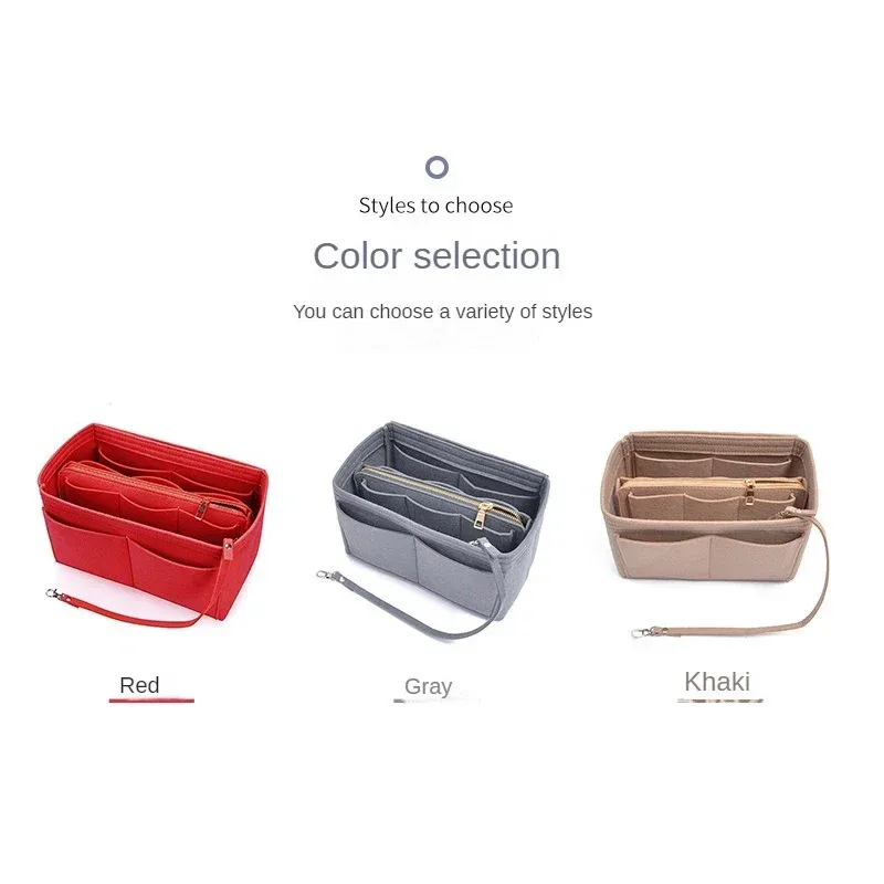 sac de rangement de maquillage multifonctionnel de grande capacité, doublure de gril en feutre, sac de voyage portable dans un sac, évaluation cosmétique