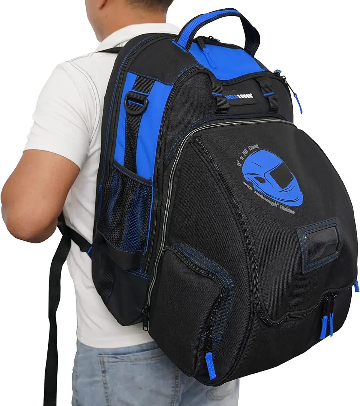 sac à outils pour électricien melotough, sac à dos pour outils de soudage avec support pour casque, sac organisateur d'outils robuste pour électricien, charpentier