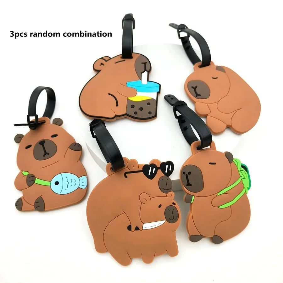 1//2/3 pièces mignon animal kapibala pvc caoutchouc souple étiquette de bagage cintre identification étiquette sac cintre bagages cintre anti perte sangle