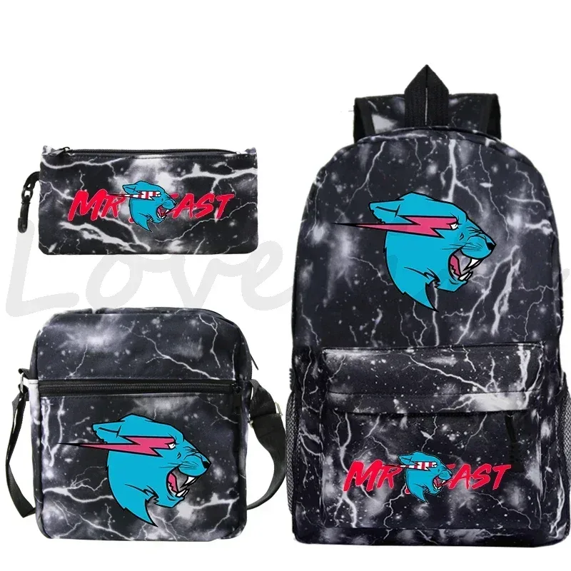 sac à dos d'école mr beast lightning cat pour garçons et filles, sacs d'école 3 pièces/ensemble, sac de voyage, sac à dos imprimé mr beast, mochila pour enfants, cadeau