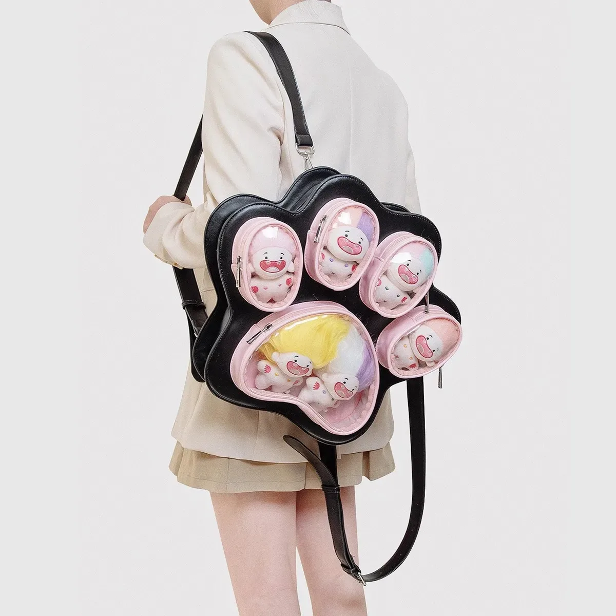 sac à dos patte de chat de dessin animé pour femmes, sac en pu, sac d'école mignon pour filles, sac à bandoulière de loisirs de haute qualité