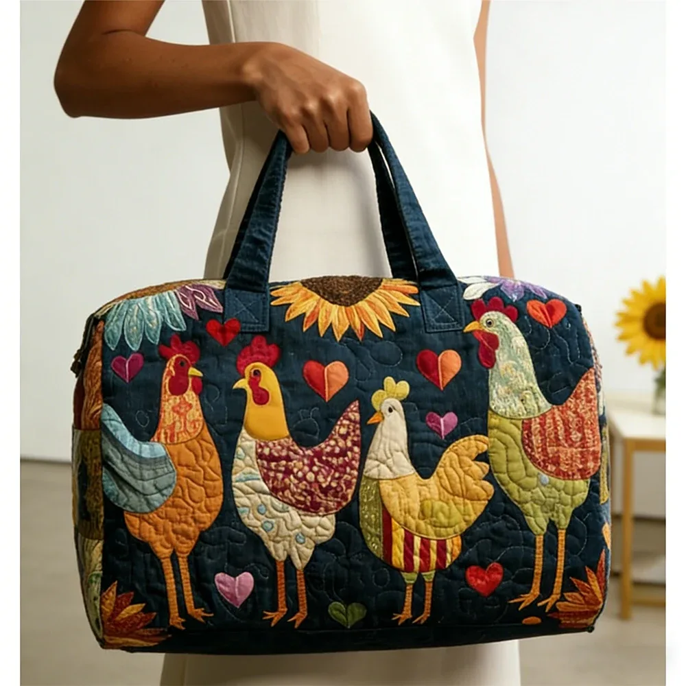 sac de voyage matelassé gf funny art à imprimé poulet, style bohème 2026, personnalisé, fourre-tout de voyage pour femmes et hommes, sac de week-end