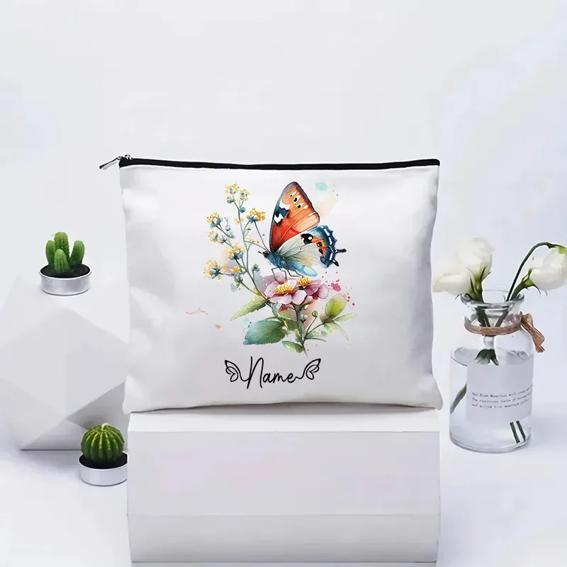 trousse de maquillage personnalisée pour femme, organisateur de toilette, pochette cosmétique de voyage pour cadeau d'anniversaire de demoiselle d'honneur, pochette en toile personnalisable