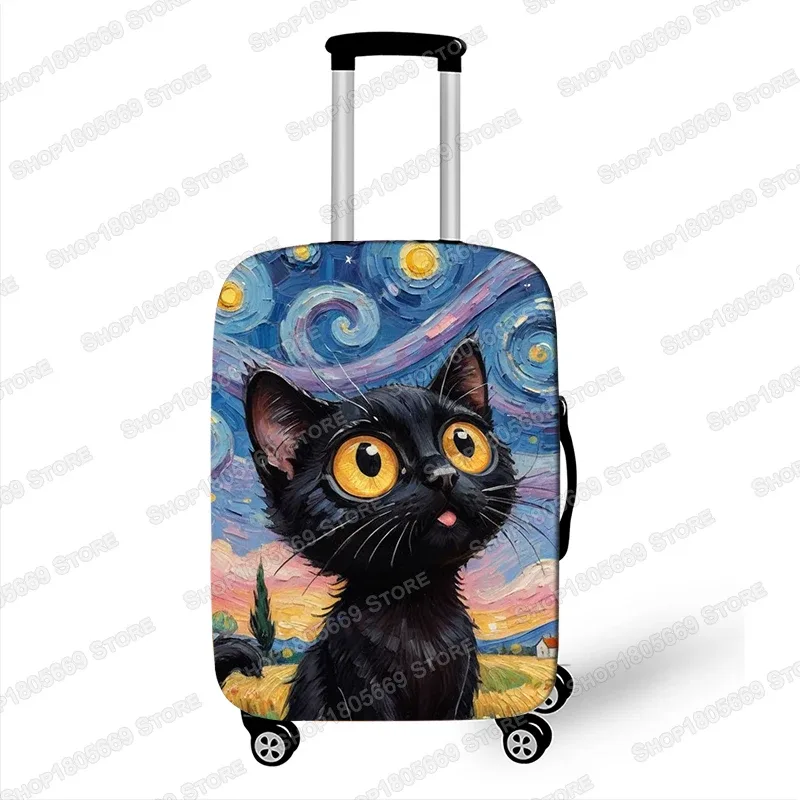peinture à l'huile van gogh chat noir housses de bagages pour voyage la nuit étoilée housses de valise boîtier de chariot housse de protection cadeau