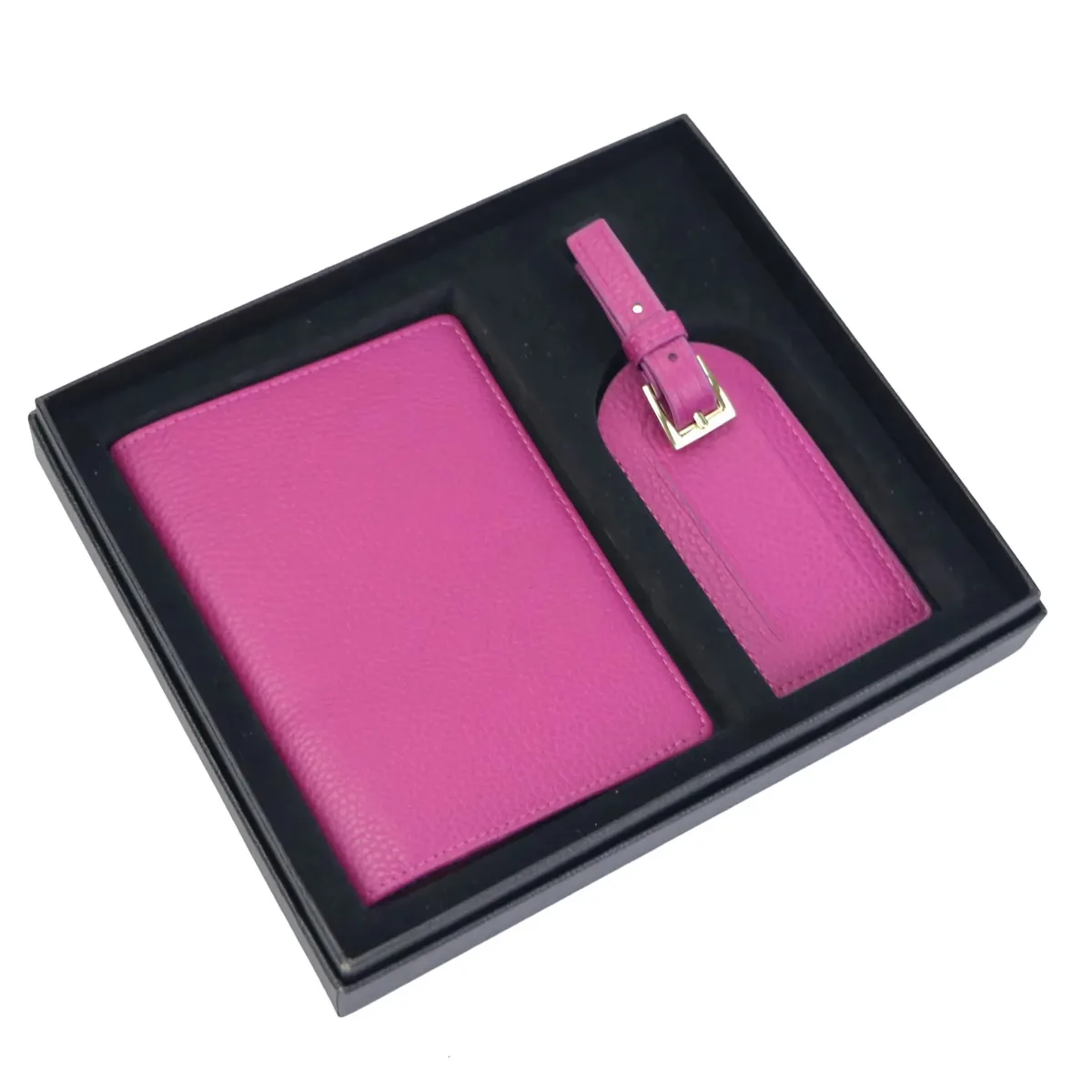coffret cadeau en cuir de vache avec lettres initiales monogrammées, porte-passeport, étiquette de bagage, couverture de passeport, accessoires de voyage