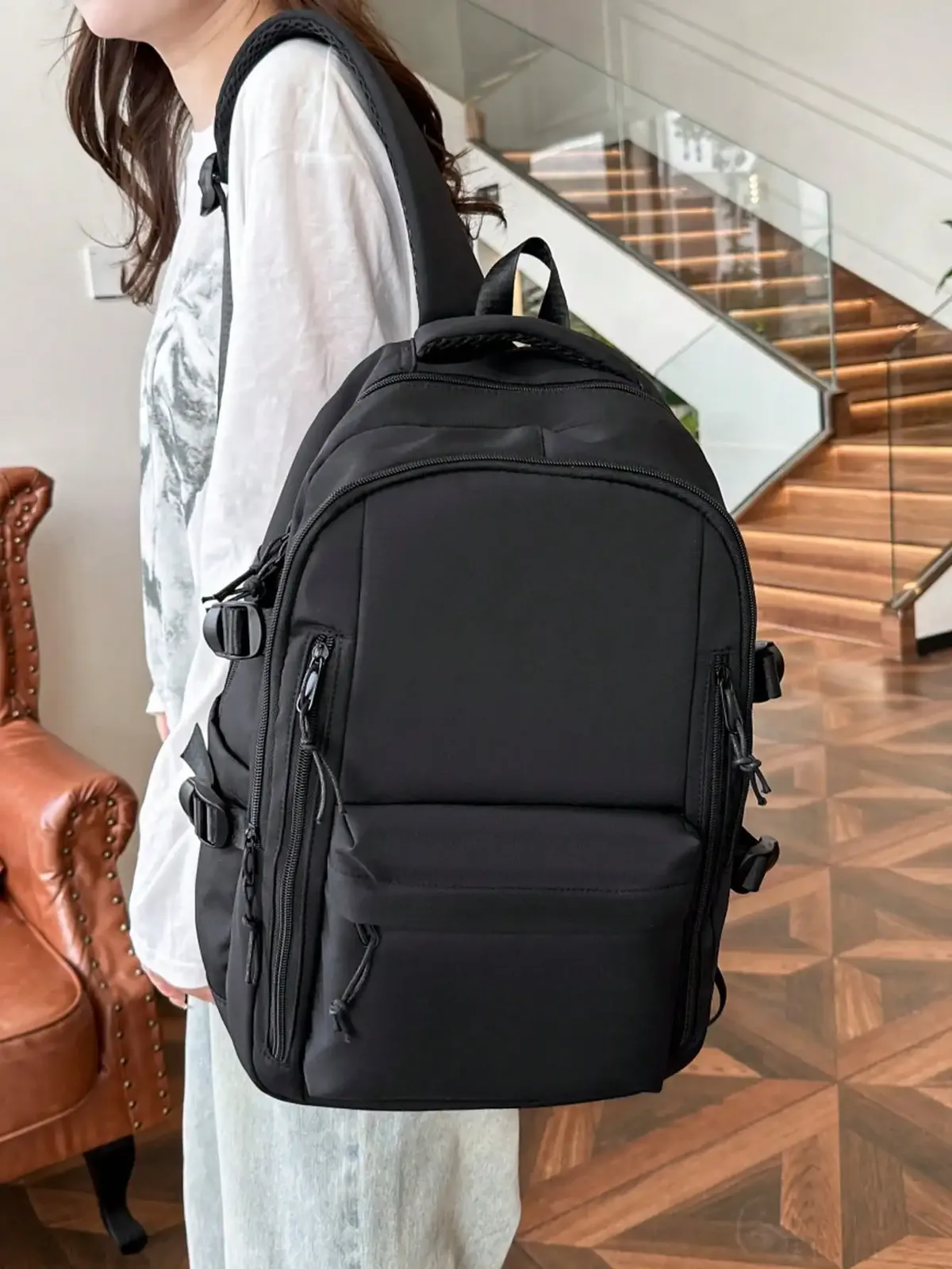 sac à dos en nylon léger, à la mode et décontracté, grande capacité, multi-compartiments, sac d'étudiant, sac de voyage, adapté à un usage quotidien