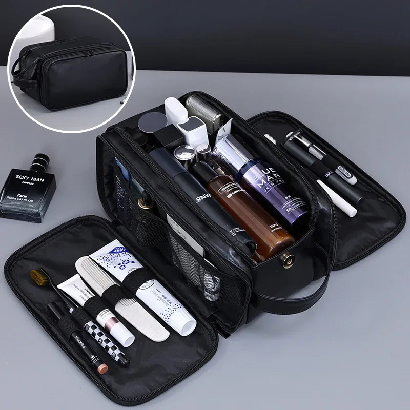 trousse de toilette de voyage en pu multi-poches pour femmes et hommes, trousse de maquillage essentielle, sac suspendu étanche, sac organisateur de lavage de cosmétiques