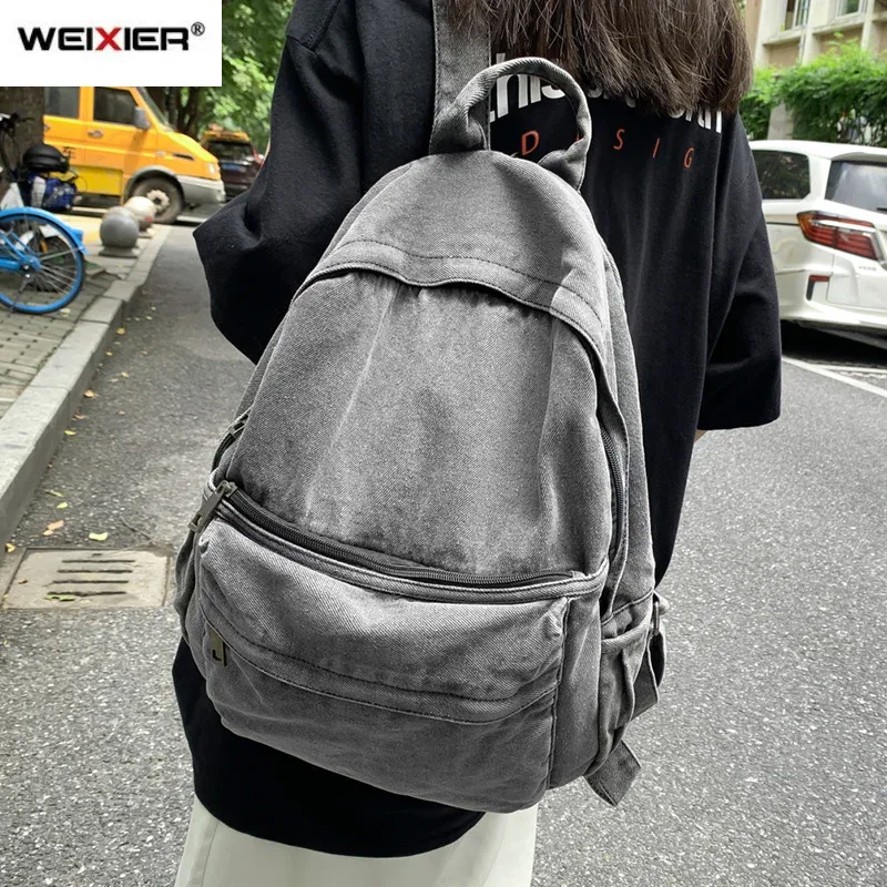 Sac à dos en Denim gris pour femmes, sac à épaule de voyage de loisirs, sacs d'école à la mode pour garçons et filles, nouvelle collection
