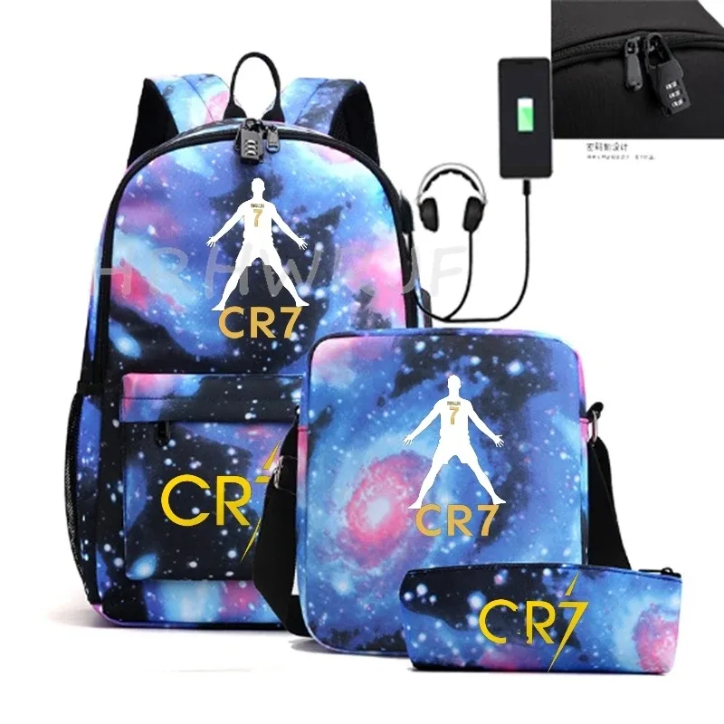 sacs à dos sport décontractés cr7, lot de 3, légers et simples, grande capacité, pour adolescents, ordinateurs portables, école, femmes, hommes, voyage, usb, anti-vol, mochilas
