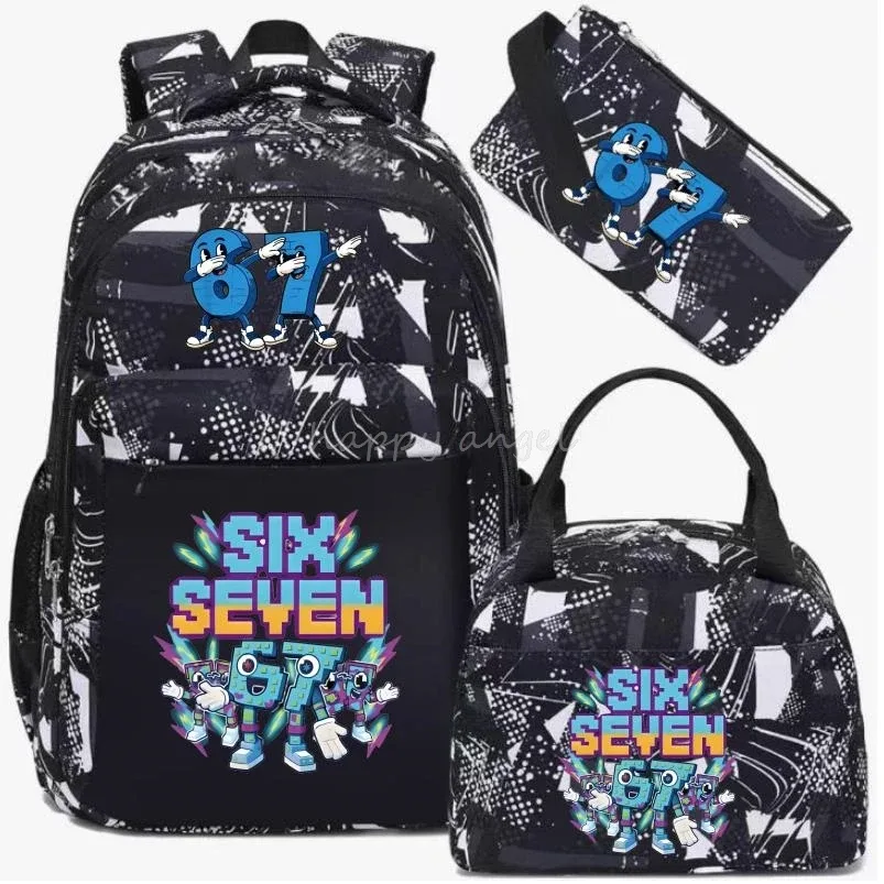 3 pièces/ensembles volez un brainrot sac à dos avec sac à déjeuner pour 67 six sept adolescents étudiants sacs d'école décontracté confortable ensemble de voyage