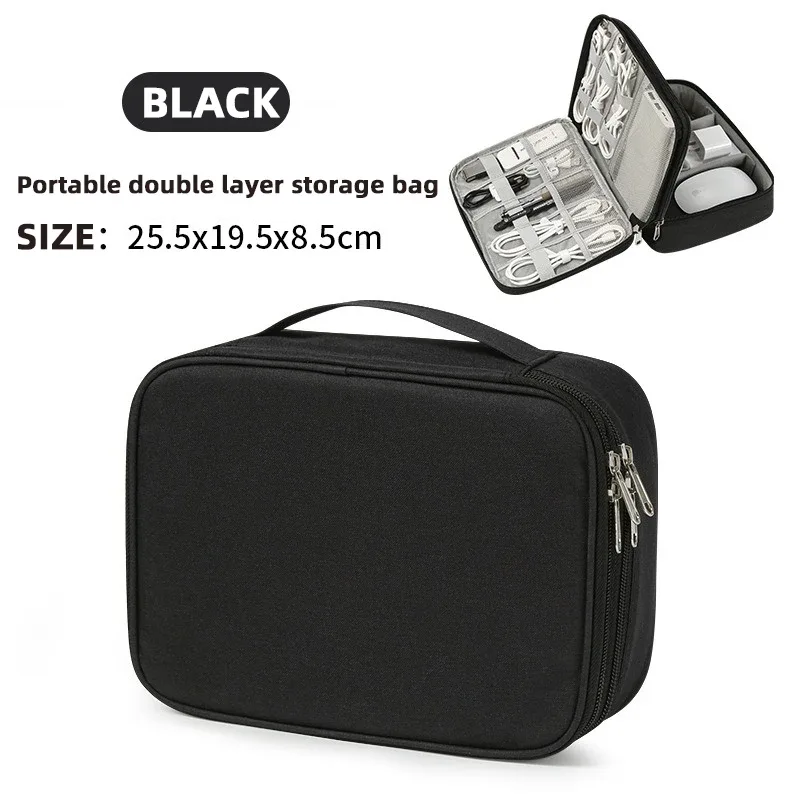 sac de rangement numérique portable de voyage double couche, câble de données, câble de chargement d'alimentation mobile, accessoires, boîte de rangement multifonction