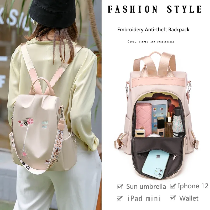 sac à dos oxford étanche pour femmes, sac à dos antivol à la mode, sac d'école imprimé de haute qualité, grande capacité, 2024