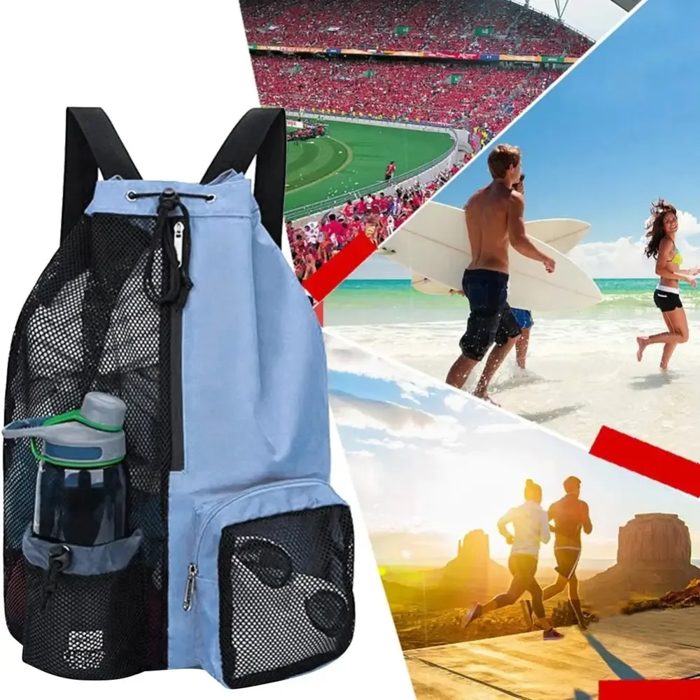 sac à dos en maille avec poche étanche et cordon de serrage, grande capacité, couleur unie, sac de natation, sacs de rangement pour la plage, sac de sport et de fitness, pour l'extérieur
