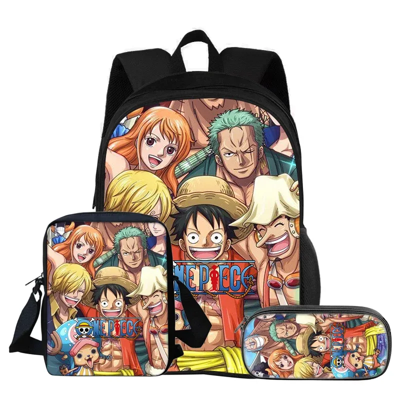 one piece monkey d. luffy – ensemble de 3 sacs à dos pour étudiants, sac à bandoulière d'école, sacs à crayons, sac à dos de voyage, cadeau d'anniversaire pour enfants