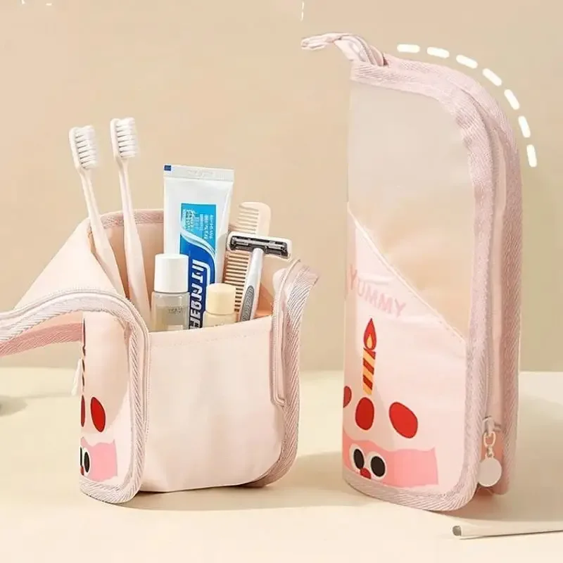 sac de rangement pour pinceaux de maquillage, motif dessin animé mignon, avec design transparent, grande capacité, parfait pour le maquillage quotidien et les voyages